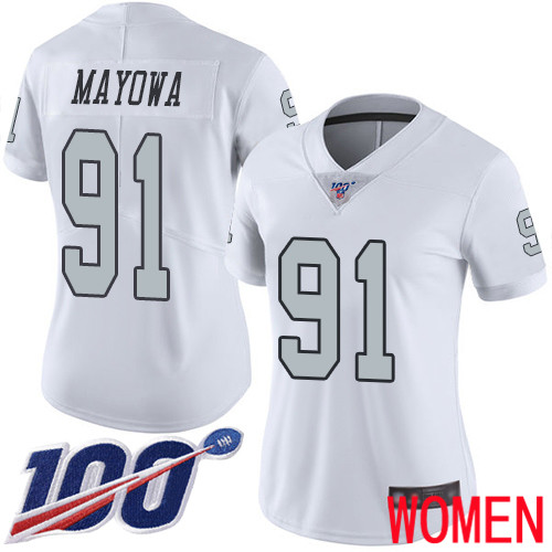 Oakland Raiders Limited White Women Benson Mayowa Jersey NFL Football 91 100th Season Rush Jersey